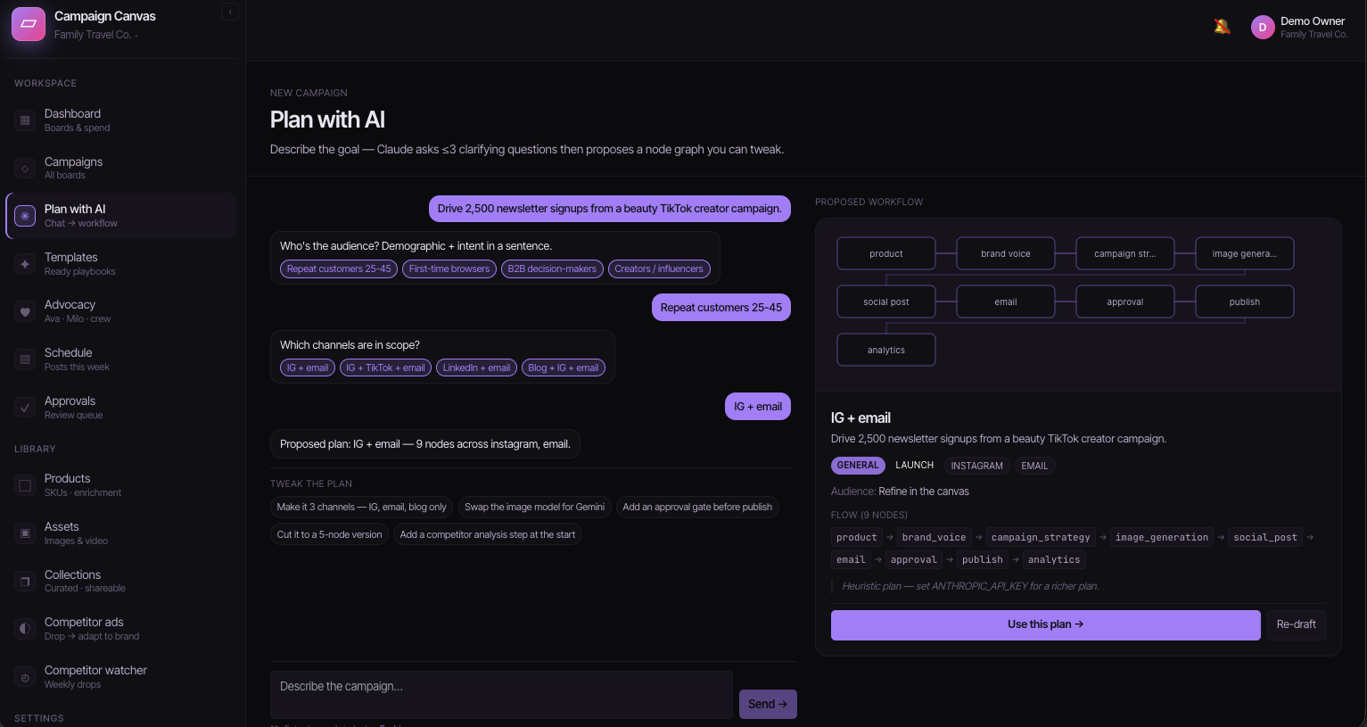 Plan with AI — Kampana platform